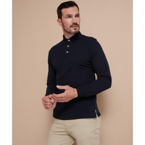 Long sleeve cotton polo shirt