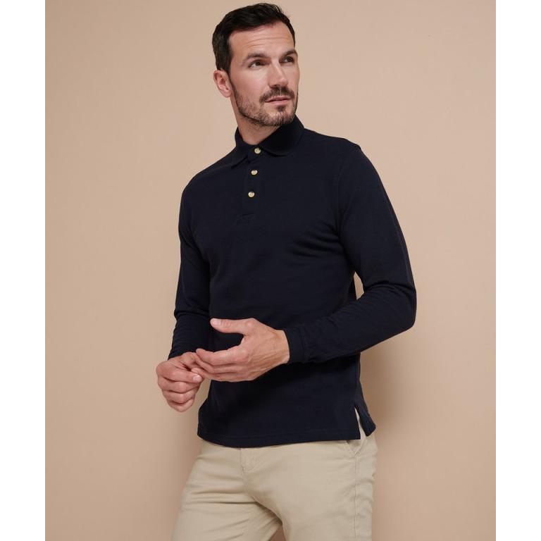 Long sleeve cotton polo shirt