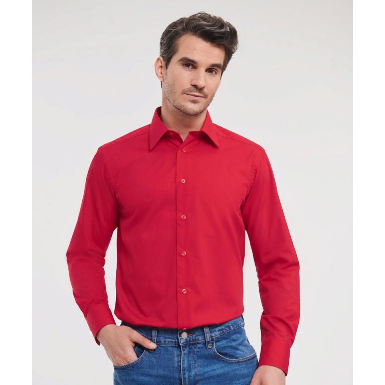 Long sleeve polycotton easycare fitted poplin shirt