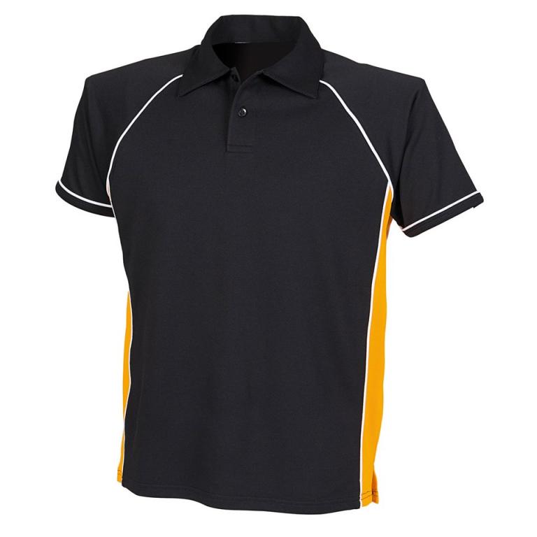 Piped performance polo Black/Amber/White