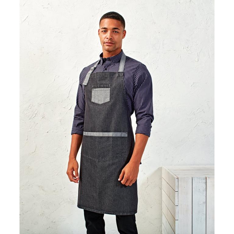 Domain contrast denim bib apron