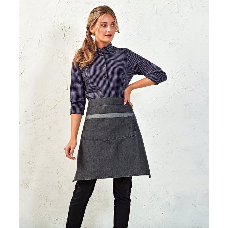 Domain contrast denim waist apron