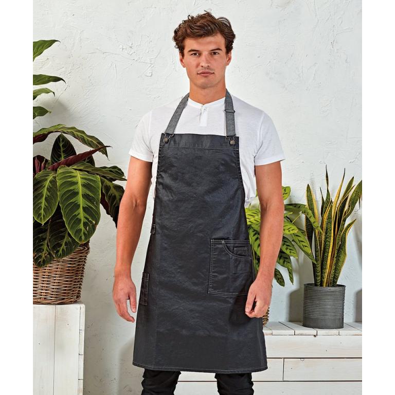 District waxed-look denim bib apron