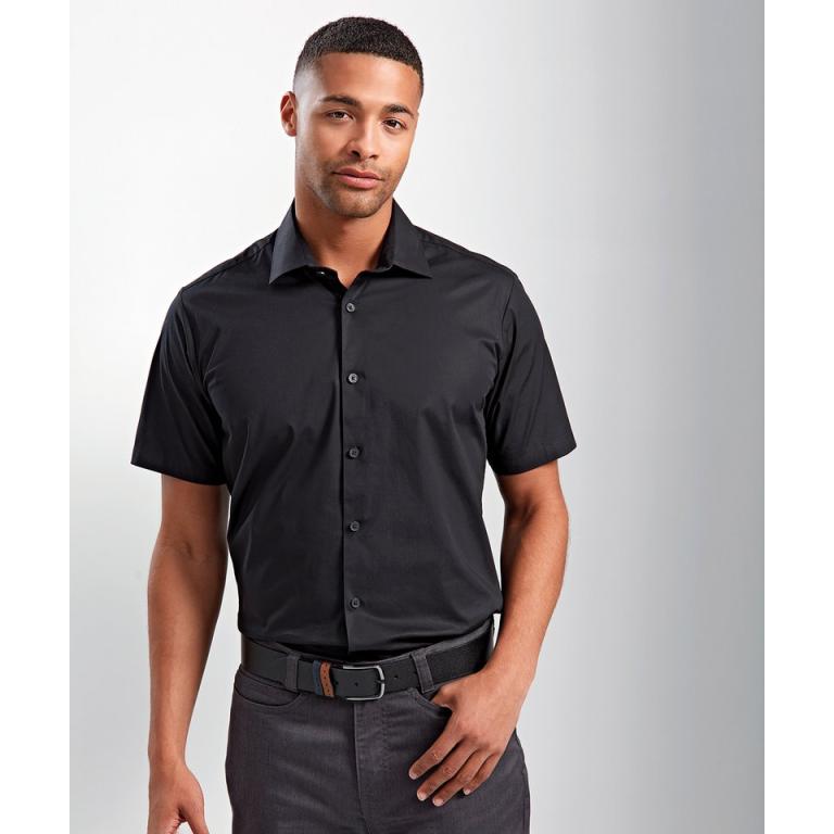 Stretch fit cotton poplin short sleeve shirt