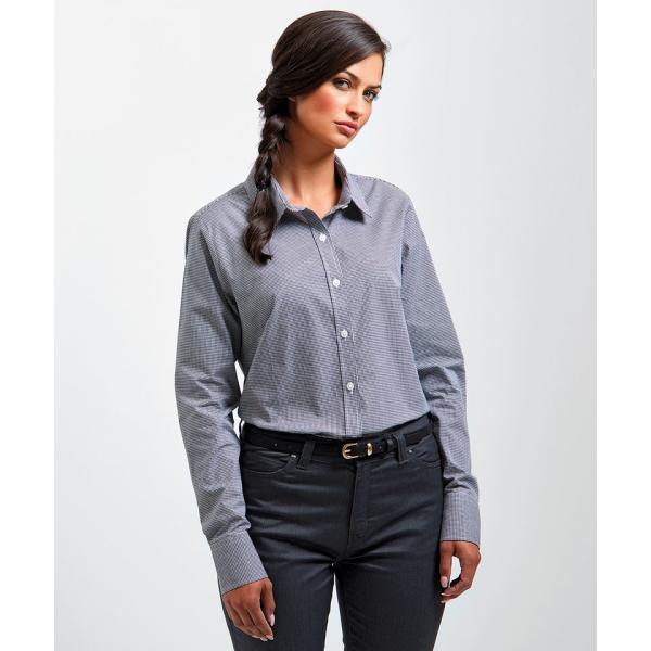 Women's Microcheck (Gingham) long sleeve cotton shirt