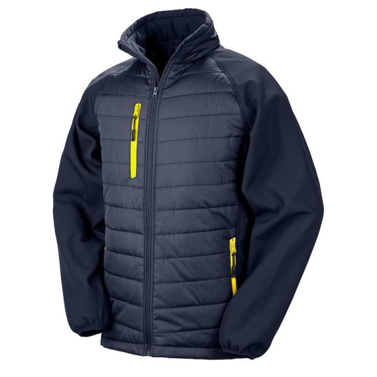 Black compass padded softshell jacket Navy/Yellow