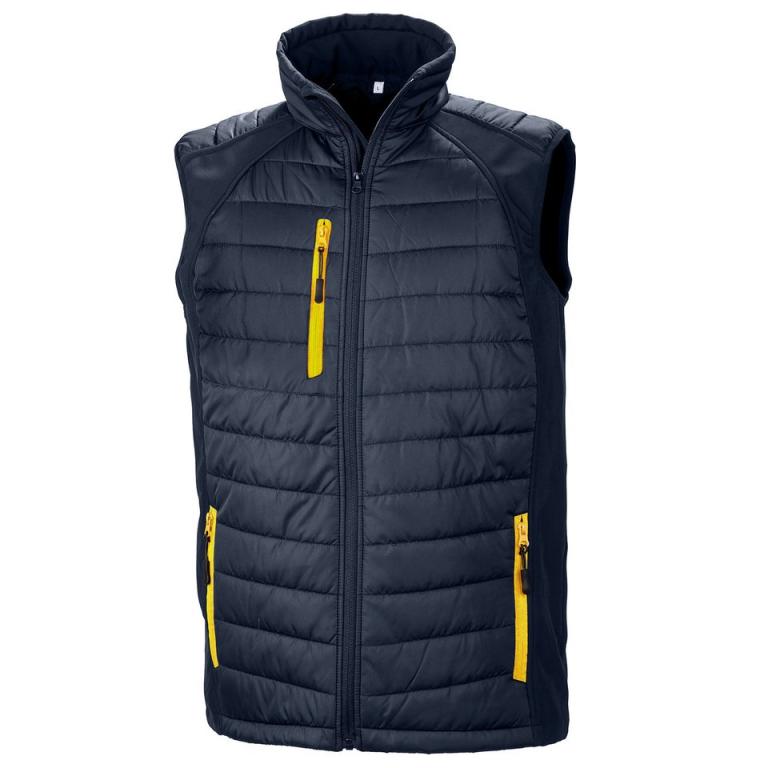 Black compass padded softshell gilet Navy/Yellow