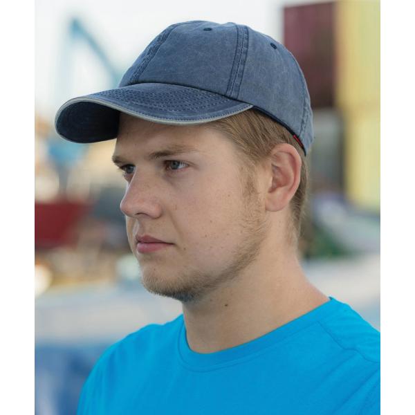 Washed fine line cotton cap with sandwich peak