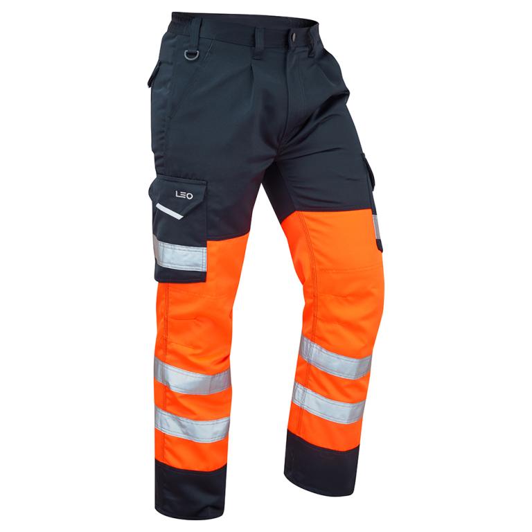 BIDEFORD Leo EcoViz Poly/Cotton Cargo Trouser HV ORANGE/NAVY