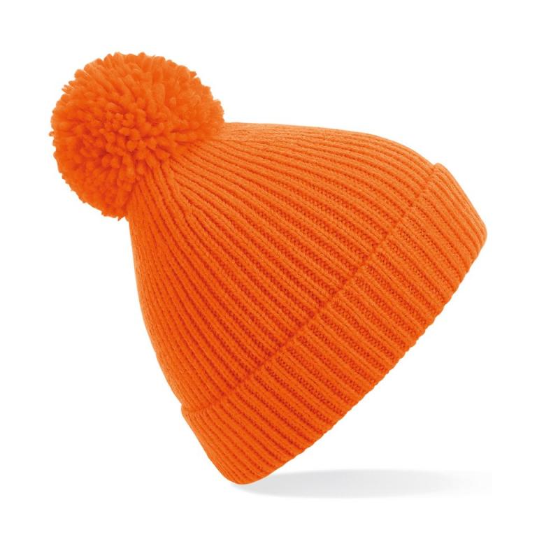 Engineered knit ribbed pom pom beanie Orange