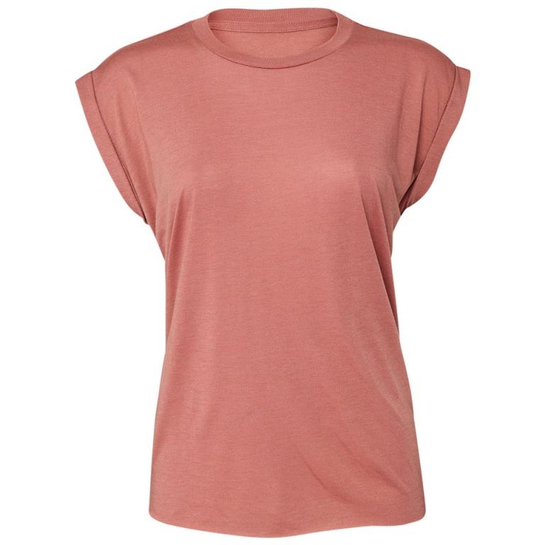 Women's flowy muscle tee with rolled cuff Mauve