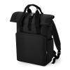 Recycled twin handle roll-top laptop backpack Black