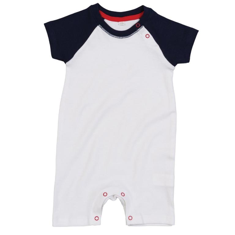 Baby baseball playsuit Organic White/Navy/Red