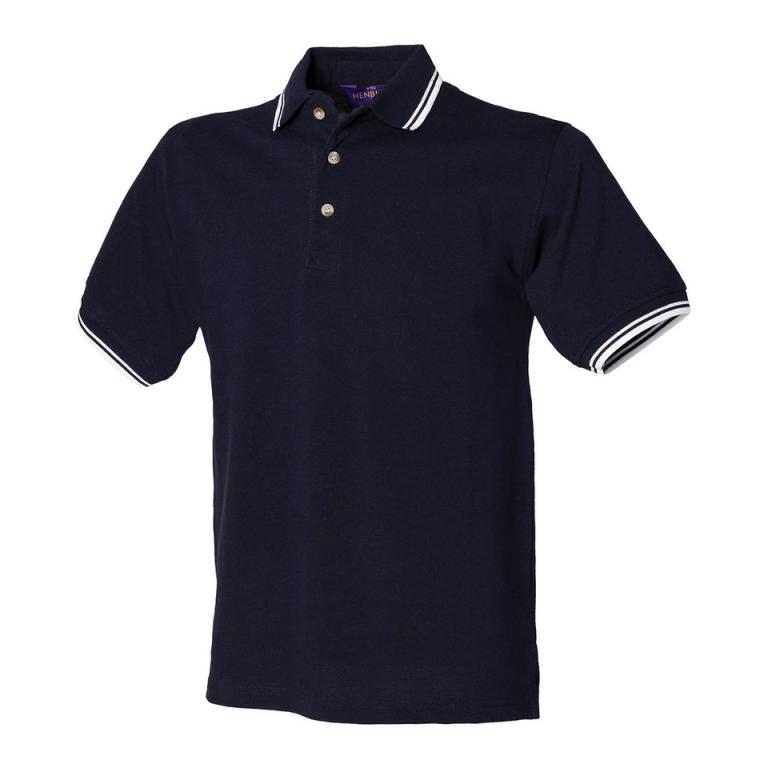 Double tipped collar and cuff polo shirt Navy White Tipping