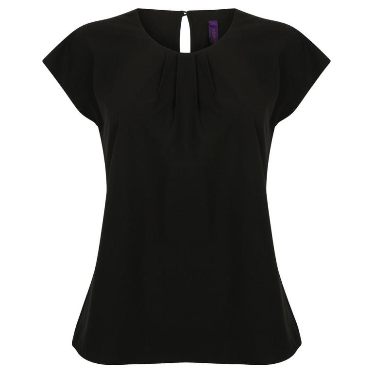 Women's pleat front short sleeve blouse Black