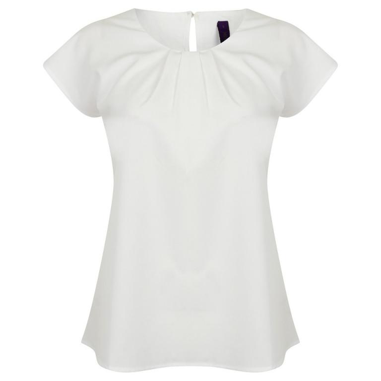 Women's pleat front short sleeve blouse White