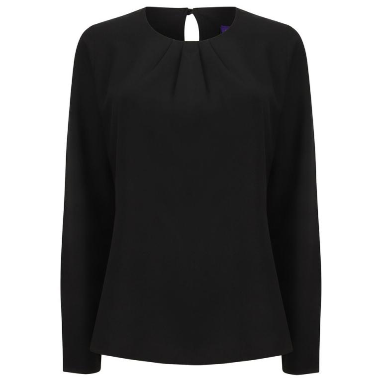 Women's pleat front long sleeve blouse Black