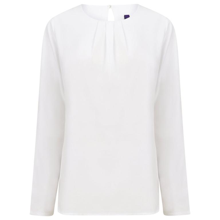 Women's pleat front long sleeve blouse White