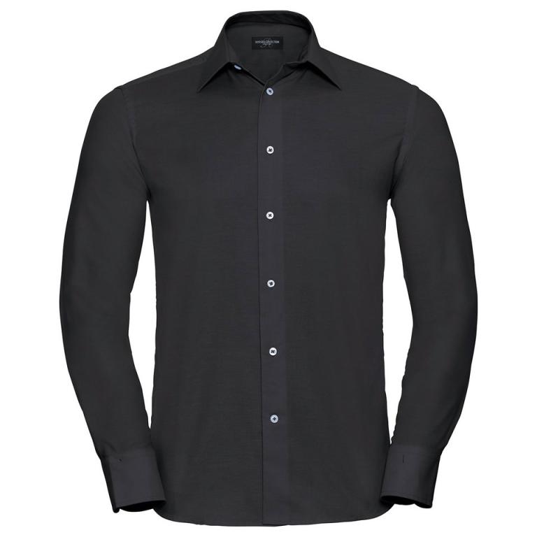 Long sleeve easycare tailored Oxford shirt Black