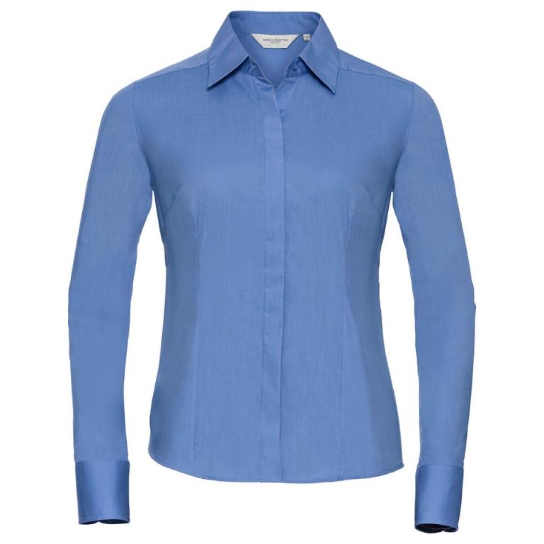 Women's long sleeve polycotton easycare fitted poplin shirt Corporate Blue