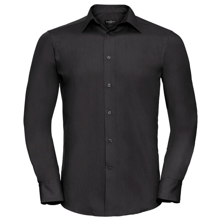 Long sleeve polycotton easycare fitted poplin shirt Black