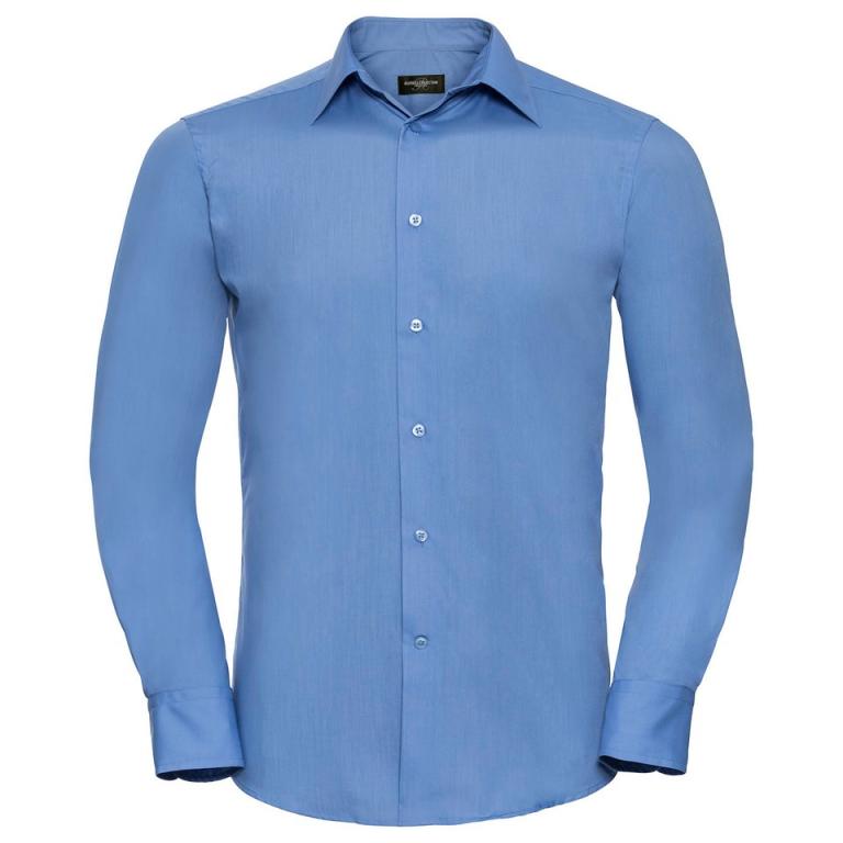 Long sleeve polycotton easycare fitted poplin shirt Corporate Blue