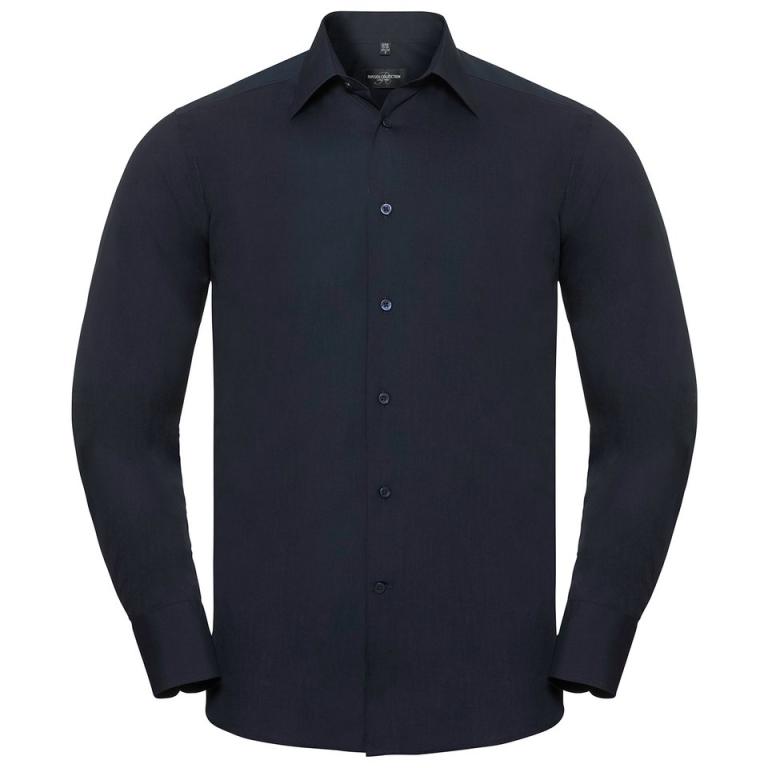 Long sleeve polycotton easycare fitted poplin shirt French Navy