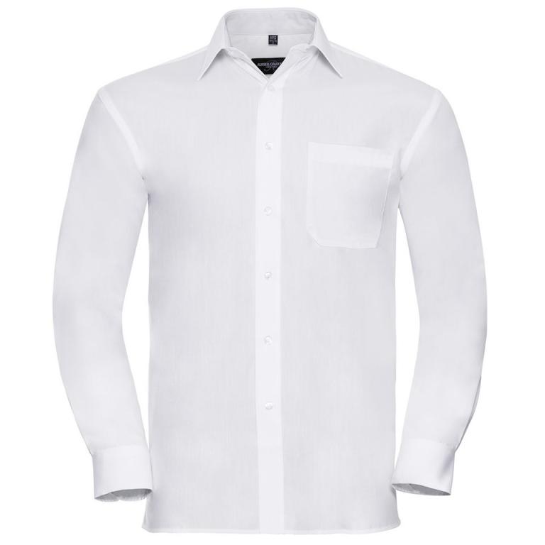 Long sleeve pure cotton easycare poplin shirt White