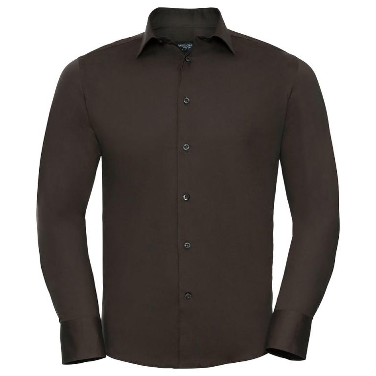 Long sleeve easycare fitted shirt Chocolate