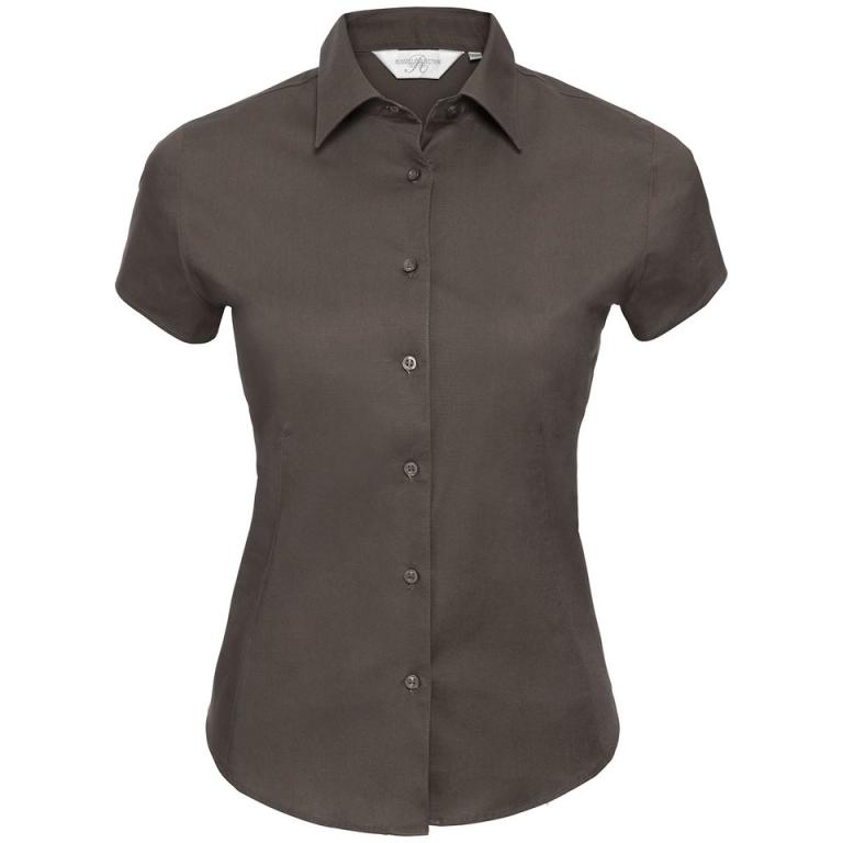 Women's short sleeve easycare fitted stretch shirt Chocolate