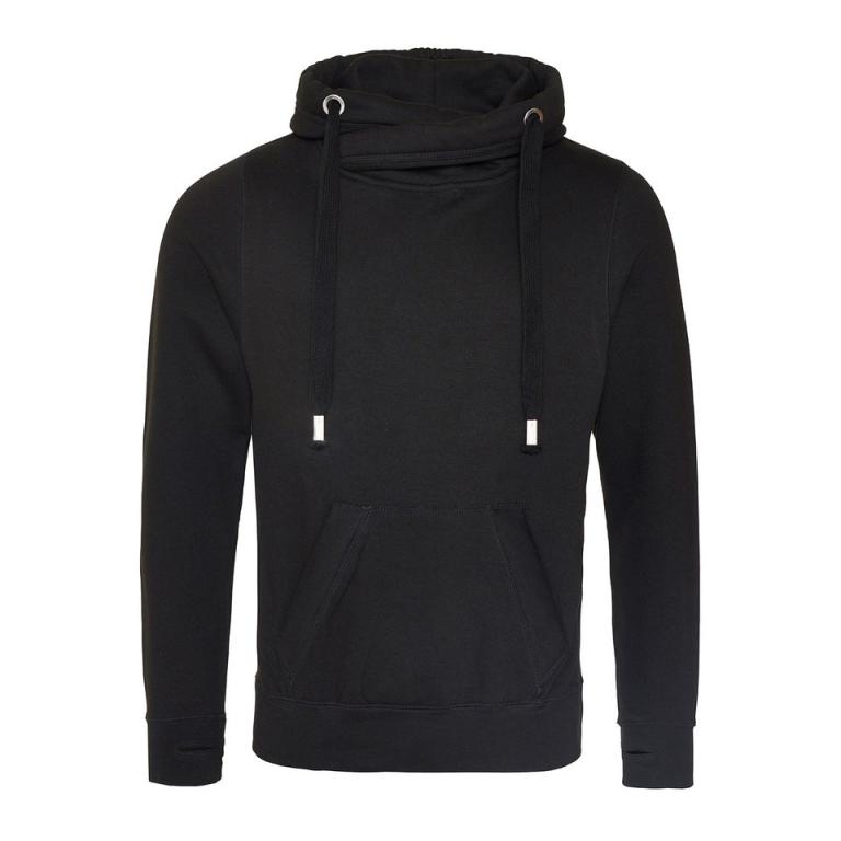 Cross neck hoodie Jet Black