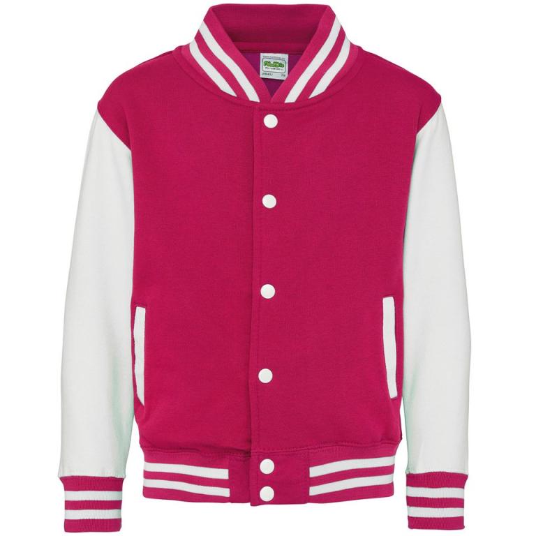 Kids varsity jacket Hot Pink/White