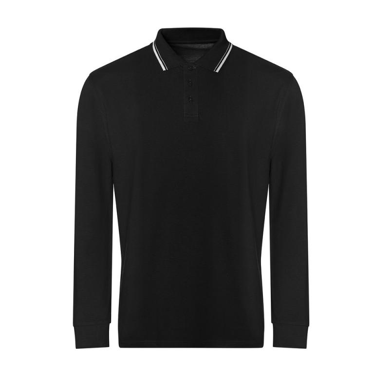 Long sleeve tipped 100 polo Deep Black/White