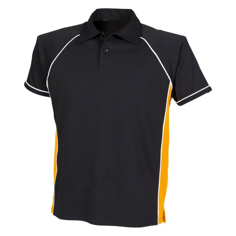 Kids piped performance polo Black/Amber/White