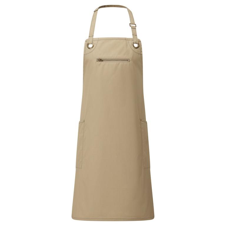 ‘Barley’ Contrast Stitch Bib Apron Khaki/Brown