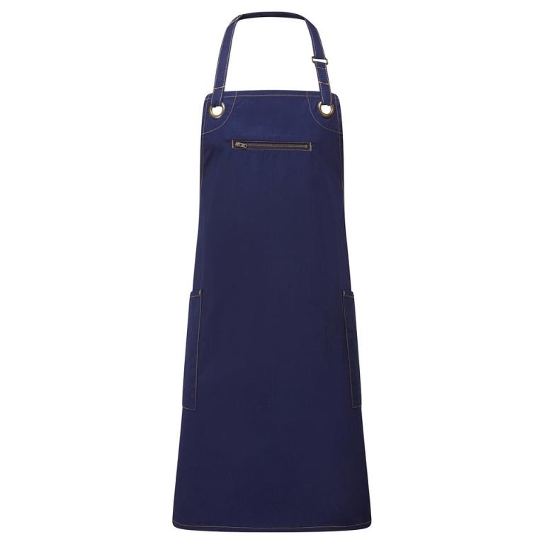 ‘Barley’ Contrast Stitch Bib Apron Navy/Camel