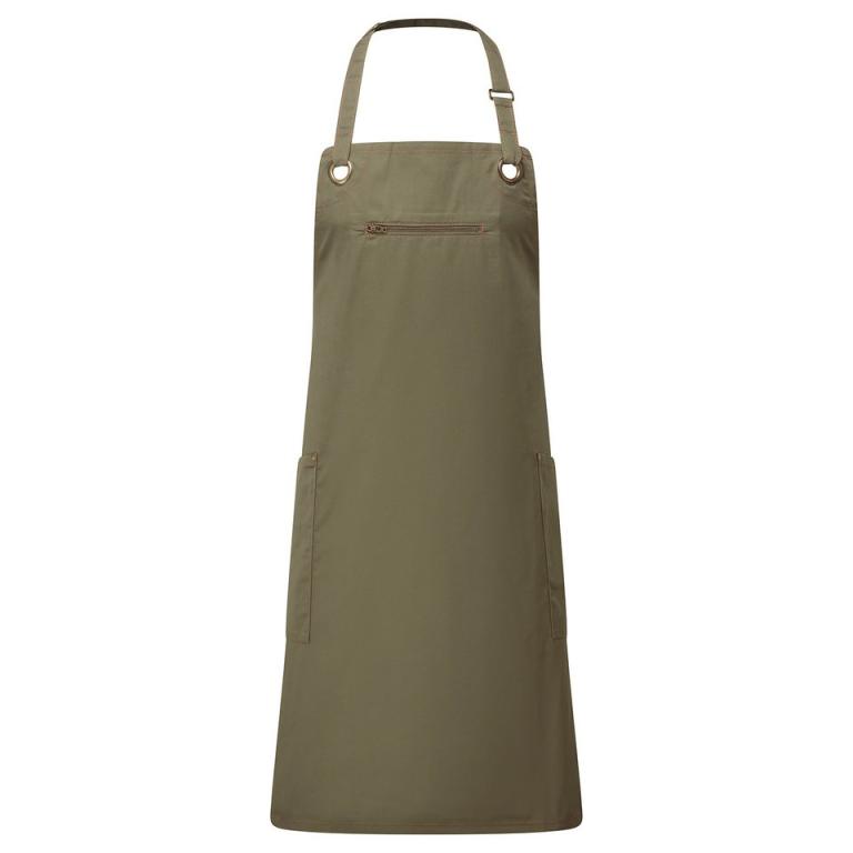 ‘Barley’ Contrast Stitch Bib Apron Olive/Chestnut