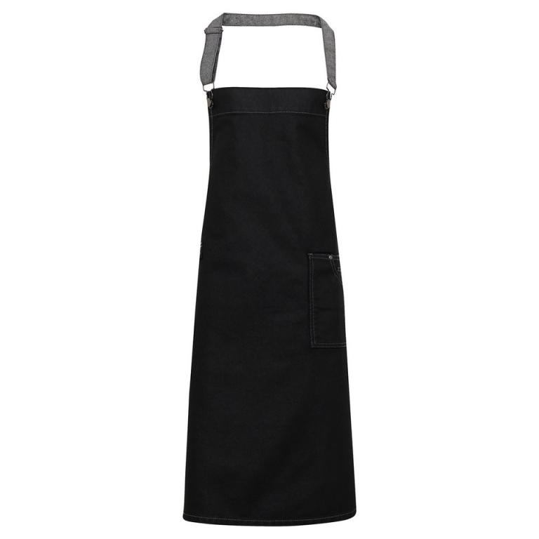 District waxed-look denim bib apron Black Denim