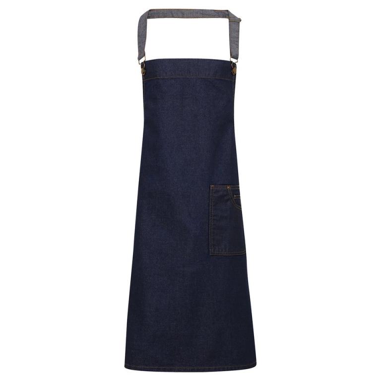 District waxed-look denim bib apron Indigo Denim