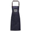 Division waxed-look denim bib apron with faux leather Indigo Denim