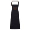 Division waxed-look denim bib apron with faux leather Indigo/Brown Denim