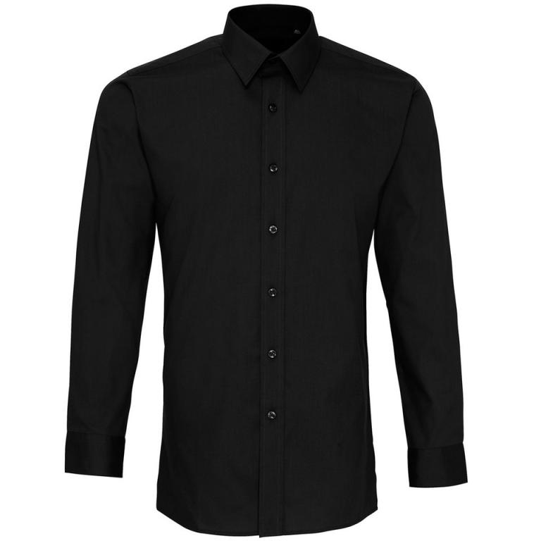 Poplin fitted long sleeve shirt Black