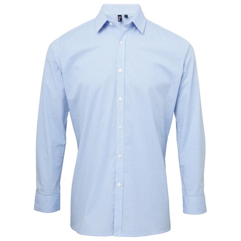 Microcheck (Gingham) long sleeve cotton shirt Light Blue/White