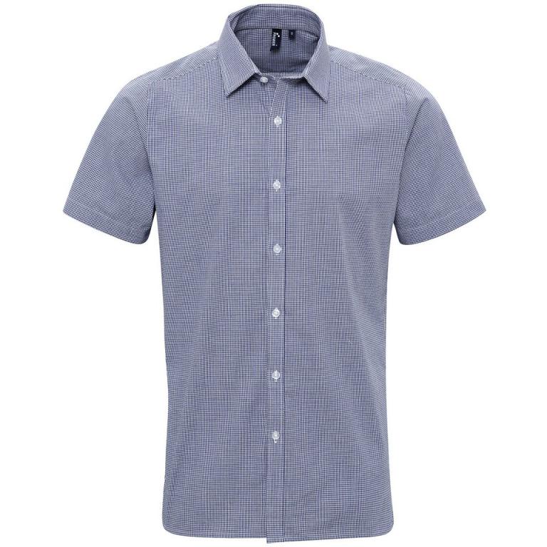 Microcheck (Gingham) short sleeve cotton shirt Navy/White