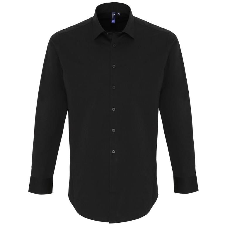 Stretch fit cotton poplin long sleeve shirt Black