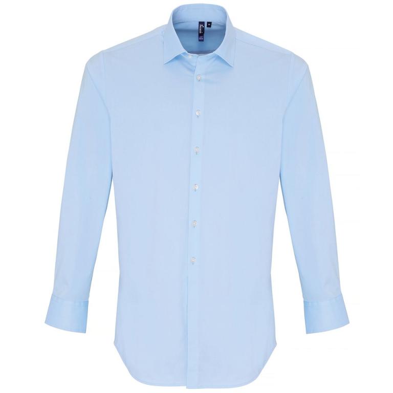 Stretch fit cotton poplin long sleeve shirt Pale Blue