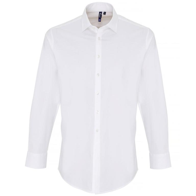 Stretch fit cotton poplin long sleeve shirt White