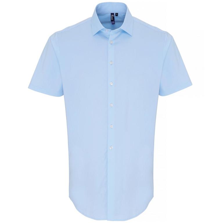 Stretch fit cotton poplin short sleeve shirt Pale Blue