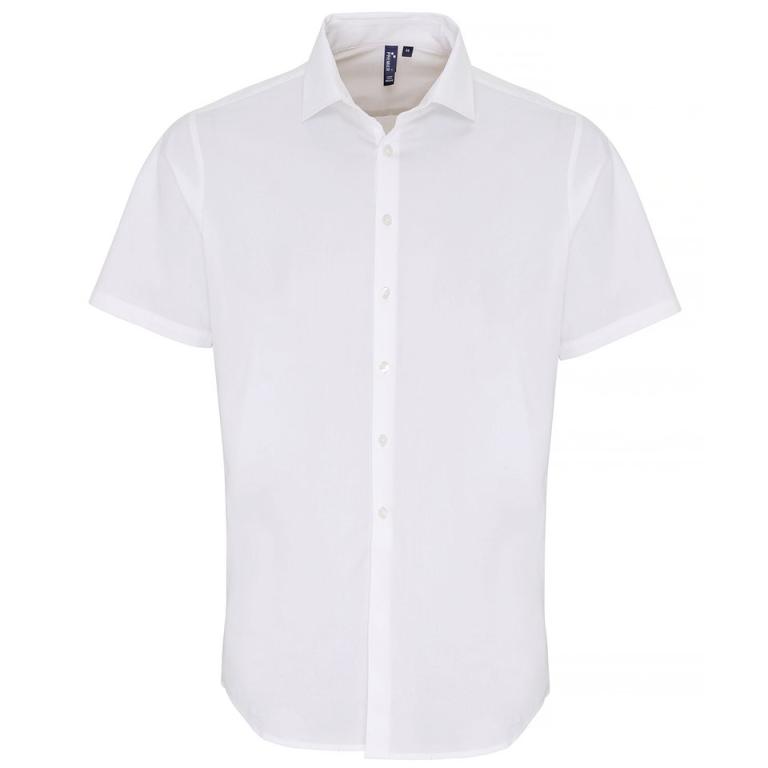 Stretch fit cotton poplin short sleeve shirt White