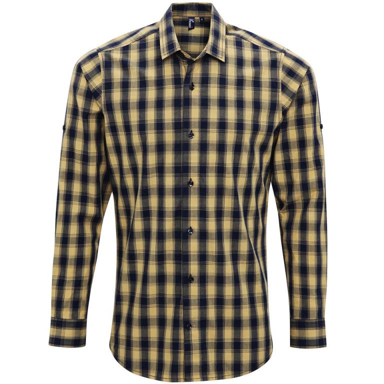 Mulligan check cotton long sleeve shirt Camel/Navy